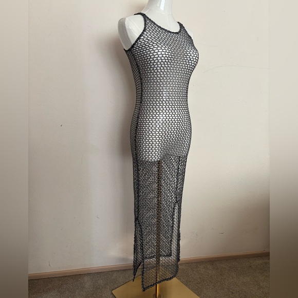 Forever Rose Couture Dresses & Skirts - Forever Rose Couture Body Con Dress Metallic Wide Mesh Naked Dress Small Silver